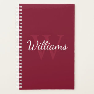 Gepersonaliseerd monogram en naam Burgundy Red Planner