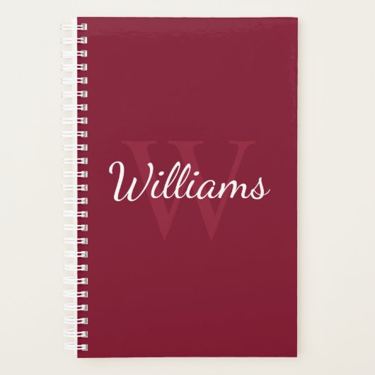 Gepersonaliseerd monogram en naam Burgundy Red Planner (Voorkant)