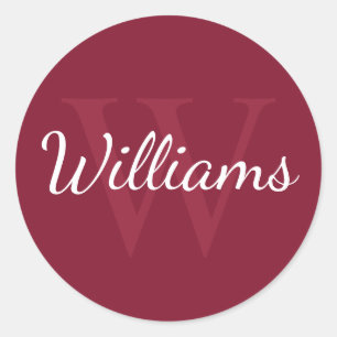Gepersonaliseerd monogram en naam Burgundy Red Ronde Sticker