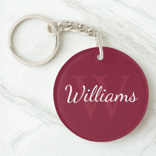 Gepersonaliseerd monogram en naam Burgundy Red Sleutelhanger