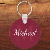 Gepersonaliseerd monogram en naam Burgundy Red Sleutelhanger (Voorkant)