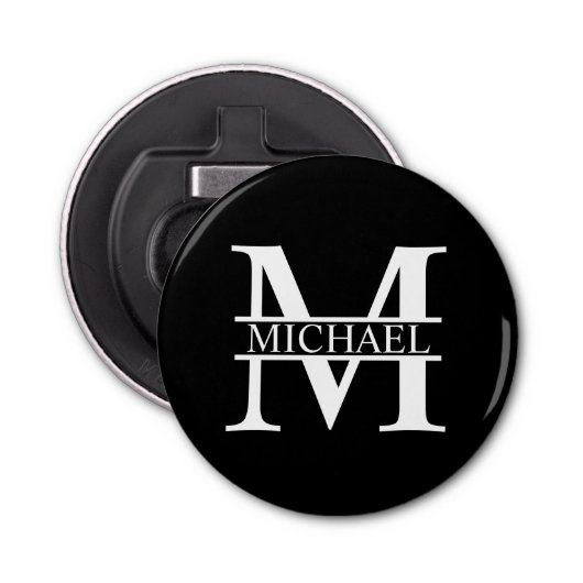 Gepersonaliseerd monogram en naam button flesopener (Voorkant)