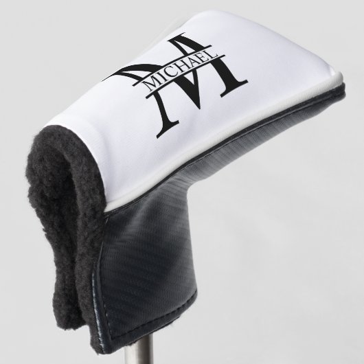 Gepersonaliseerd monogram en naam golfheadcover (3/4 voorkant)