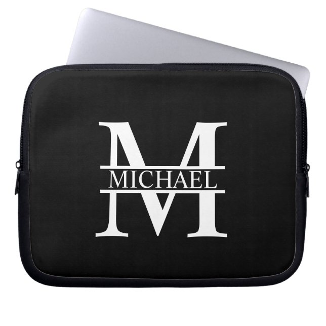 Gepersonaliseerd monogram en naam laptop sleeve (Voorkant)