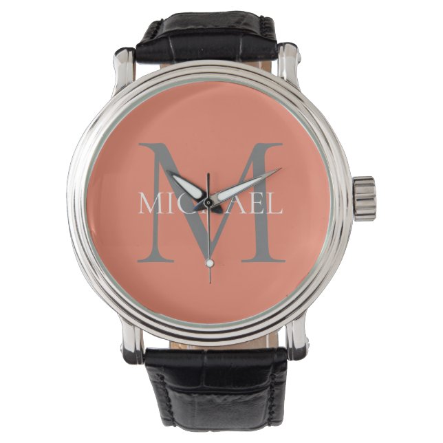 Gepersonaliseerd Monogram en Naam Lichtroze Horloge (Voorkant)