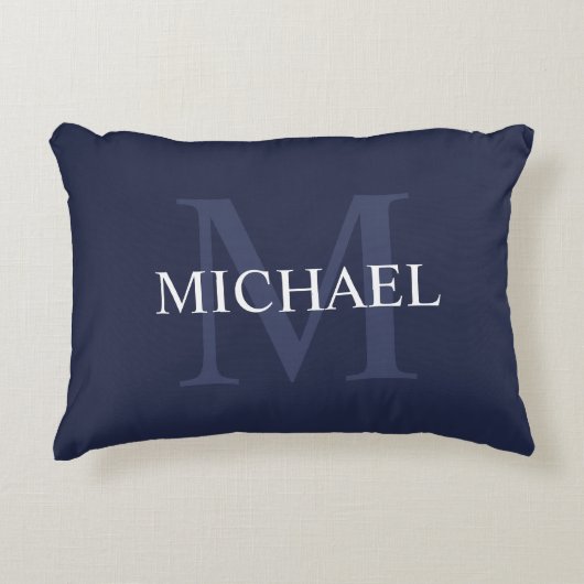 Gepersonaliseerd monogram en naam marineblauw accent kussen (Voorkant)