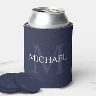 Gepersonaliseerd monogram en naam marineblauw blikjeskoeler