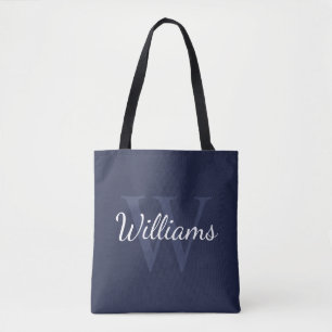 Gepersonaliseerd monogram en naam marineblauw draagtas