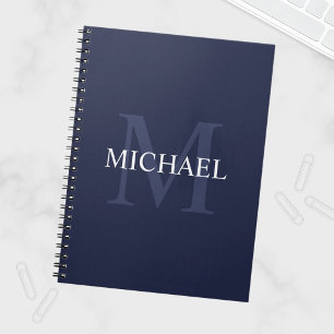 Gepersonaliseerd monogram en naam marineblauw notitieboek