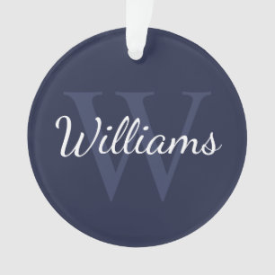 Gepersonaliseerd monogram en naam marineblauw ornament