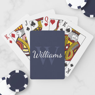 Gepersonaliseerd monogram en naam marineblauw pokerkaarten