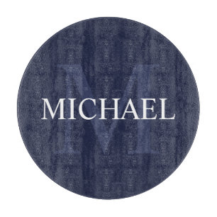 Gepersonaliseerd monogram en naam marineblauw snijplank