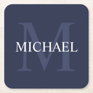 Gepersonaliseerd monogram en naam marineblauw vierkante kartonnen onderzetter