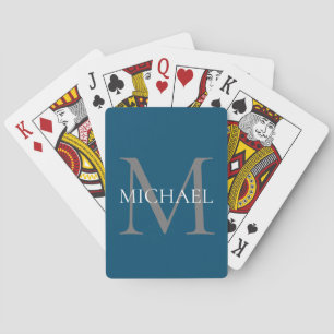 Gepersonaliseerd Monogram en Naam Ocean Blue Pokerkaarten