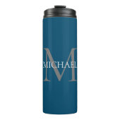 Gepersonaliseerd Monogram en Naam Ocean Blue Thermosbeker (Voorkant)