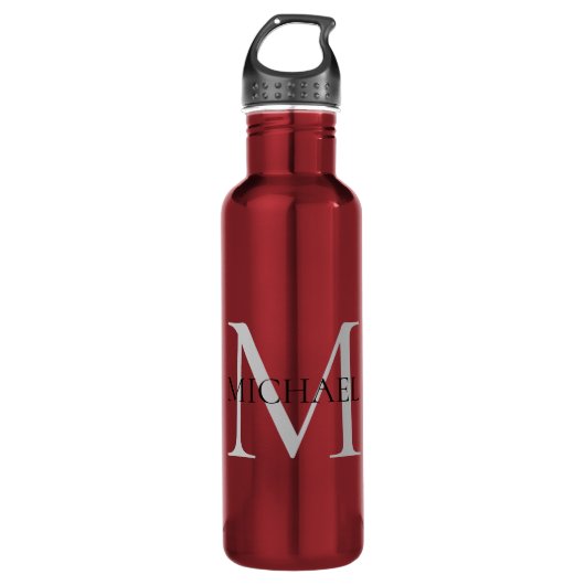 Gepersonaliseerd Monogram en Naam Rood Waterfles (Voorkant)