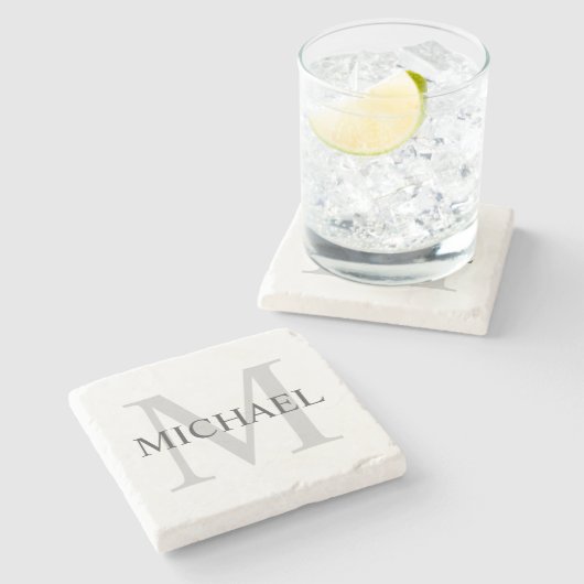 Gepersonaliseerd monogram en naam stenen onderzetter (Zijkant)