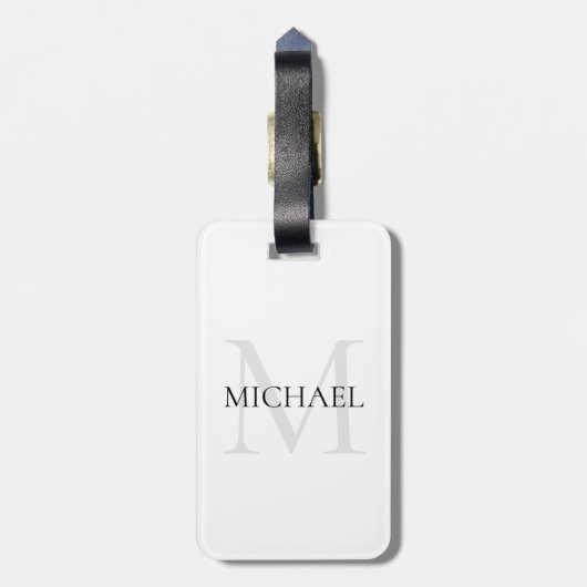 Gepersonaliseerd Monogram en Naam Wit Bagagelabel (Achterkant verticaal)