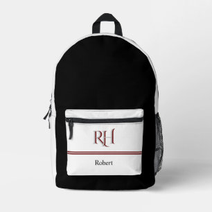 Gepersonaliseerd monogram en naam wit grijs rood bedrukte rugzak