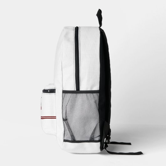 Gepersonaliseerd monogram en naam wit grijs rood bedrukte rugzak (Rechts)