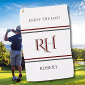 Gepersonaliseerd monogram en naam wit grijs rood golfhanddoek