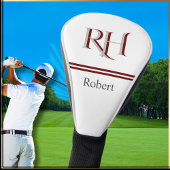 Gepersonaliseerd monogram en naam wit grijs rood golfheadcover