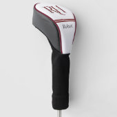 Gepersonaliseerd monogram en naam wit grijs rood golfheadcover (Schuin)