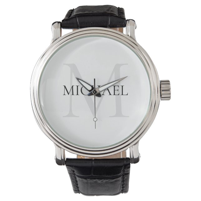 Gepersonaliseerd Monogram en Naam Wit Horloge (Voorkant)