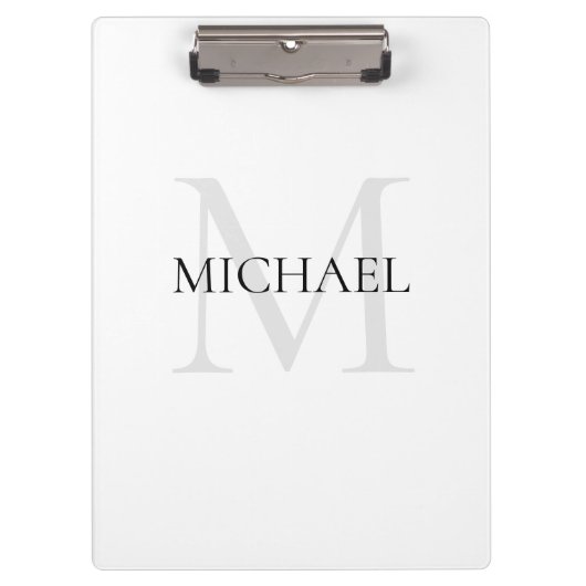 Gepersonaliseerd Monogram en Naam Wit Klembord (Voorkant)