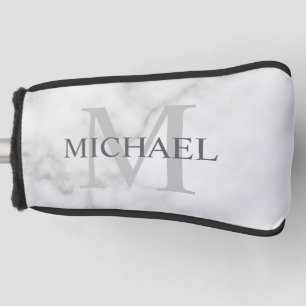 Gepersonaliseerd Monogram en Naam Witte Marmer Golfheadcover