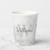 Gepersonaliseerd monogram en naam witte marmer papieren bekers (Voorkant)