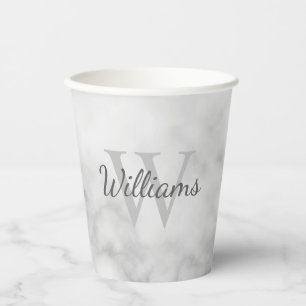 Gepersonaliseerd monogram en naam witte marmer papieren bekers
