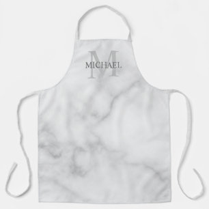 Gepersonaliseerd monogram en naam witte marmer schort
