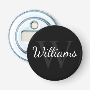 Gepersonaliseerd monogram en naam zwart button flesopener