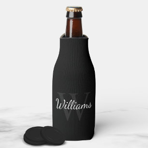 Gepersonaliseerd monogram en naam zwart flesjeskoeler