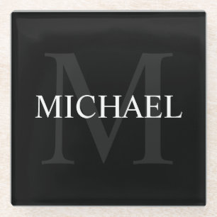 Gepersonaliseerd monogram en naam zwart glazen onderzetter