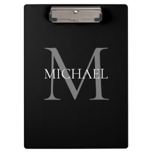 Gepersonaliseerd monogram en naam zwart klembord