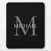 Gepersonaliseerd monogram en naam zwart muismat (Voorkant)