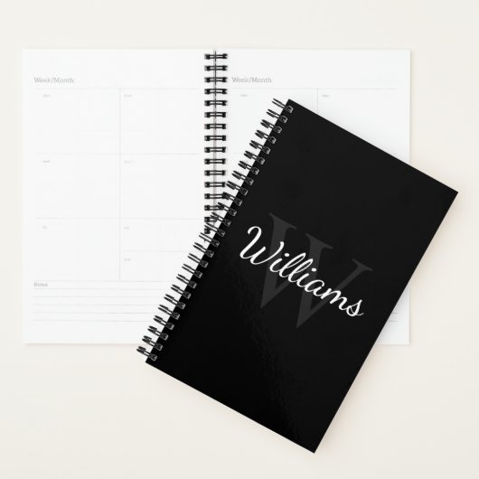 Gepersonaliseerd monogram en naam zwart planner (Display)
