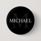 Gepersonaliseerd monogram en naam zwart ronde button 5,7 cm (Voorkant)