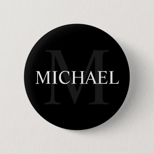 Gepersonaliseerd monogram en naam zwart ronde button 5,7 cm (Voorkant)