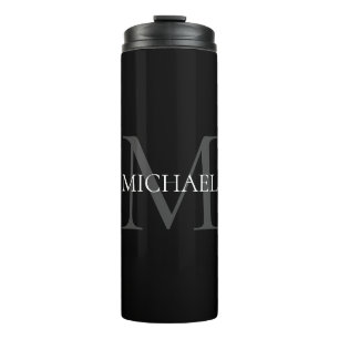 Gepersonaliseerd monogram en naam zwart thermosbeker