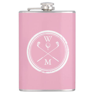 Gepersonaliseerd monogram Feminine Pink Golf Heupfles
