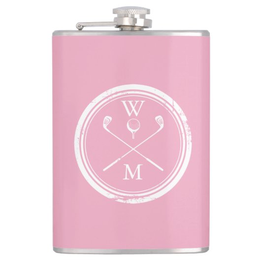 Gepersonaliseerd monogram Feminine Pink Golf Heupfles (Voorkant)