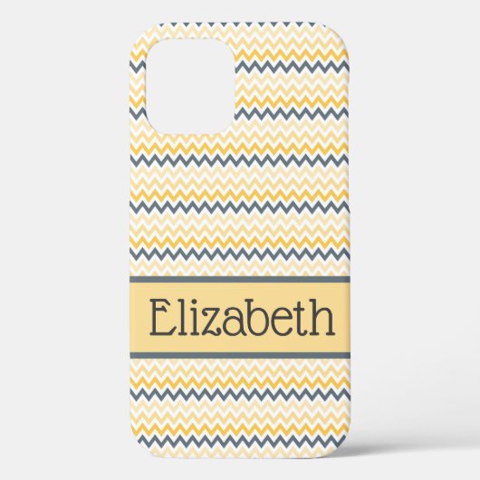 Gepersonaliseerd monogram Geel Gray Chevron Case-Mate iPhone Case (Achterkant)