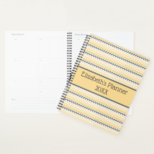 Gepersonaliseerd monogram Geel Gray Chevron Planner (Display)