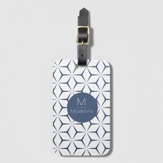 Gepersonaliseerd monogram geometrisch blauw bagagelabel (Voorkant (verticaal))