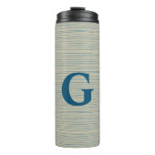 Gepersonaliseerd monogram gestreept neutraal blauw thermosbeker (Voorkant)
