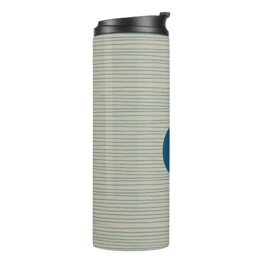 Gepersonaliseerd monogram gestreept neutraal blauw thermosbeker (Gedraaid links)