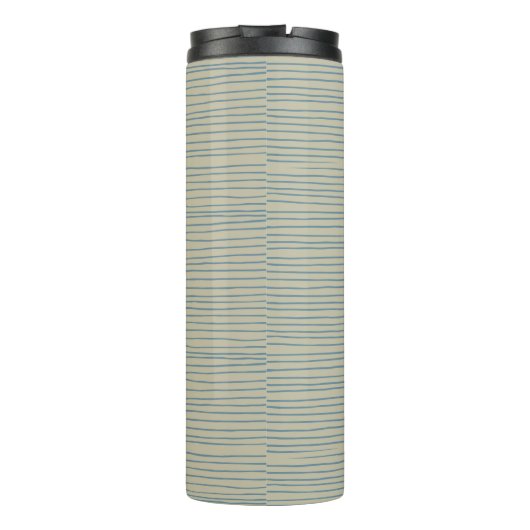 Gepersonaliseerd monogram gestreept neutraal blauw thermosbeker (Achterkant)